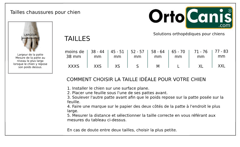 Guide de tailles  Chaussures pour chien